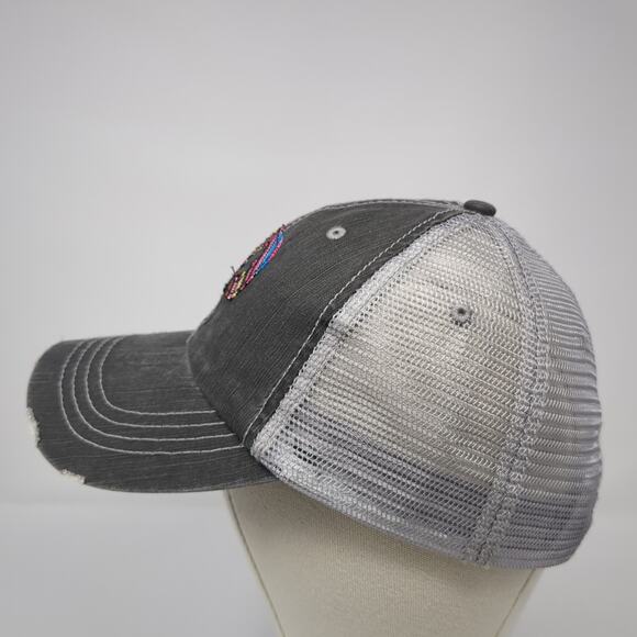 ID Strapback Trucker Hat Gray One Size Adjustable Mesh Back Distressed 6 Panel - Picture 3 of 9